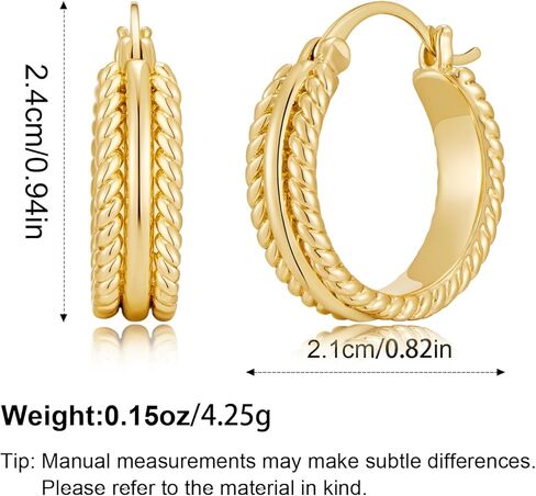 Chunky Gold Hoop Earrings for Women - 14k Gold Plated Twisted Rope Thick Hoops, Lightweight Hypoallergenic Small Hoop Earrings, Trendy Fashion Jewelry Gifts in Saudi Arabia