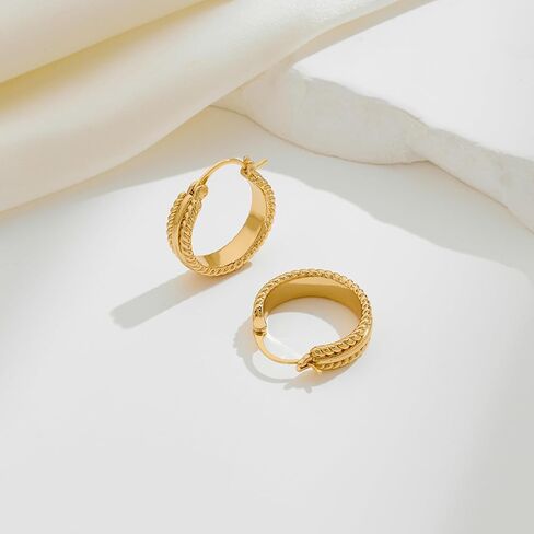 Chunky Gold Hoop Earrings for Women - 14k Gold Plated Twisted Rope Thick Hoops, Lightweight Hypoallergenic Small Hoop Earrings, Trendy Fashion Jewelry Gifts in Saudi Arabia