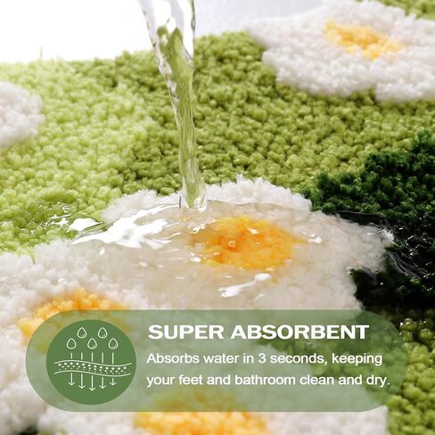 Cute Bath Mat, Moss Rug Soft Green Bathroom Rug, Non Slip Bath Mat Super Absorbent, Floral Nature Bathtub Mat Washable for Shower Bathroom Floor (Full Bloom, 32" x 20") in Kuwait