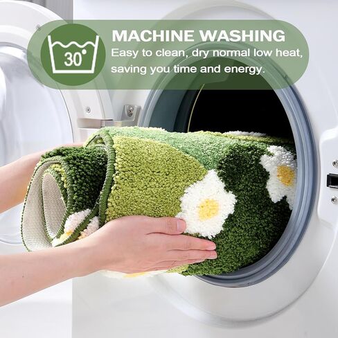 Cute Bath Mat, Moss Rug Soft Green Bathroom Rug, Non Slip Bath Mat Super Absorbent, Floral Nature Bathtub Mat Washable for Shower Bathroom Floor (Full Bloom, 32" x 20") in Kuwait