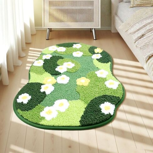 Cute Bath Mat, Moss Rug Soft Green Bathroom Rug, Non Slip Bath Mat Super Absorbent, Floral Nature Bathtub Mat Washable for Shower Bathroom Floor (Full Bloom, 32" x 20") in Kuwait