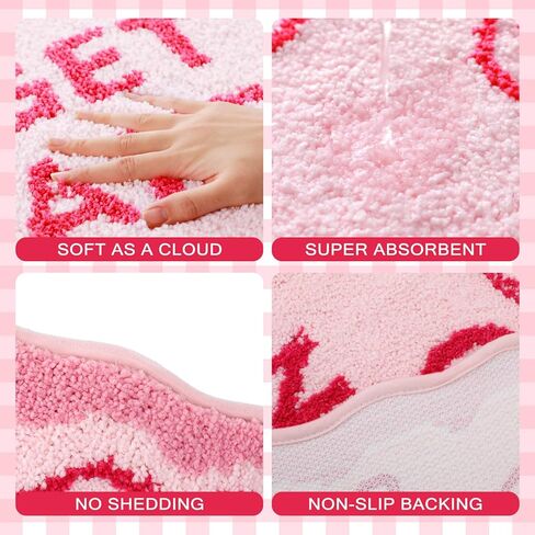Get Naked Bath Mat Pink Bow Bathroom Rugs 32" x 20" Humorous Scalloped Bathroom Decoration Non-Slip Machine Washable Absorbent Plush Bath Floor Carpet for Christmas Party Gifts Bathtub Shower in Kuwait