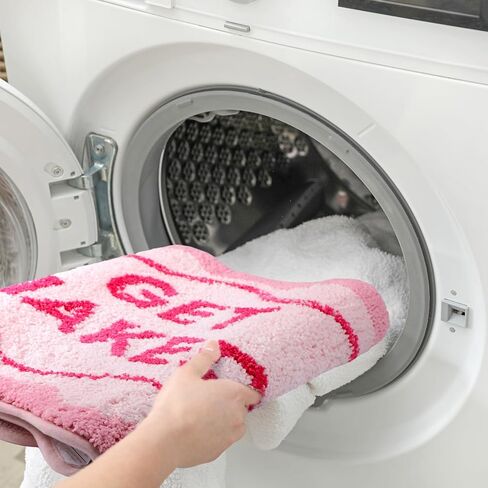 Get Naked Bath Mat Pink Bow Bathroom Rugs 32" x 20" Humorous Scalloped Bathroom Decoration Non-Slip Machine Washable Absorbent Plush Bath Floor Carpet for Christmas Party Gifts Bathtub Shower in Kuwait