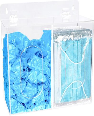 صندوق توزيع قناع الوجه، حامل قفازات أكريليك بقسمين، محطة نظافة مع غطاء، غطاء حذاء وشبكة شعر، فتحات تثبيت على الحائط أو حامل سطح الطاولة in Kuwait