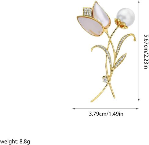بروش زهرة التوليب اللطيفة دبوس من حجر الراين واللؤلؤ للنساء مجوهرات حفلات الربيع والصيف (أبيض) in Kuwait