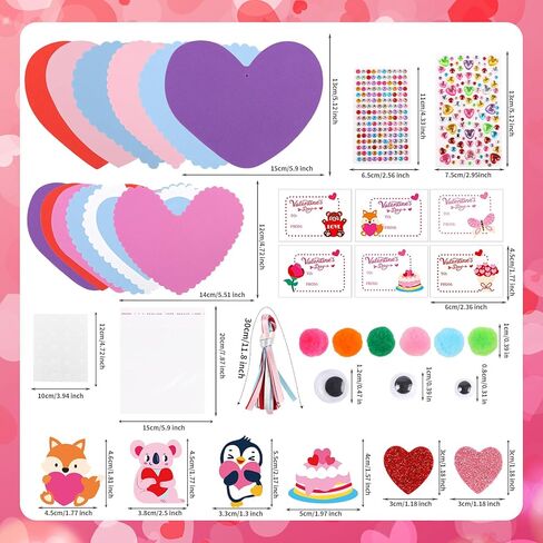 LOAVER 24 Sets Valentines Day Heart Ornaments Craft Kit,DIY Assorted Foam Heart with Shape Stickers Googly Eyes Rhinestones Bookmark for Valentines Day Presents Gift Exchange Craft Supplies in Kuwait