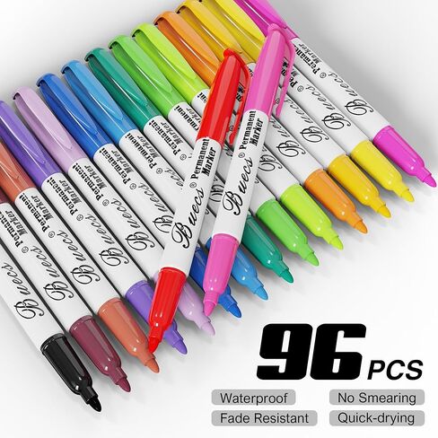 Permanent Markers, 96 Count Fine Point Permanent Markers, 16 colors, Waterproof & Smear Proof Markers, Quick Drying, Office Supplies for School, Office, Home in Kuwait