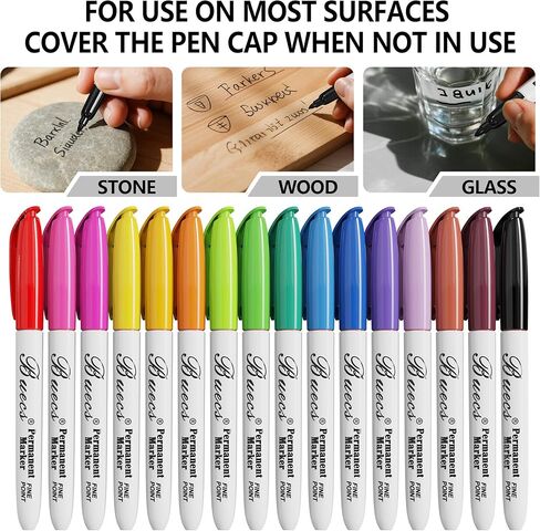 Permanent Markers, 96 Count Fine Point Permanent Markers, 16 colors, Waterproof & Smear Proof Markers, Quick Drying, Office Supplies for School, Office, Home in Kuwait