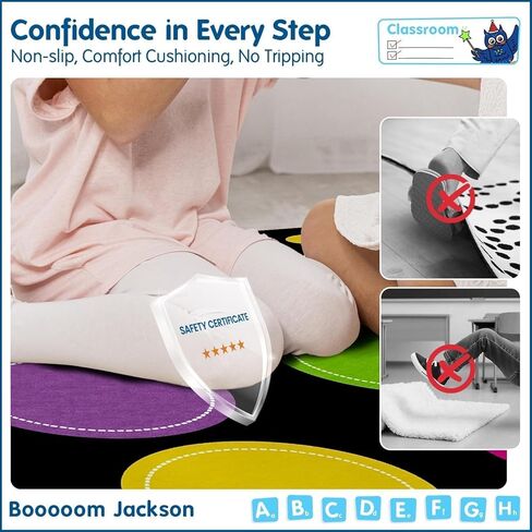 Booooom Jackson 7'6''x13' Colorful Circles Classroom Rug for Kids Room Seating Décor - Thick Nylon Large Preschool Carpet Daycare Rug for Teaching, Playroom, Non-Slip &No Triping,20X Stain Resistance in Kuwait