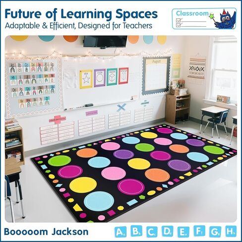 Booooom Jackson 7'6''x13' Colorful Circles Classroom Rug for Kids Room Seating Décor - Thick Nylon Large Preschool Carpet Daycare Rug for Teaching, Playroom, Non-Slip &No Triping,20X Stain Resistance in Kuwait