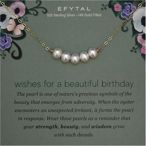 EFYTAL 50th Birthday Gifts For Her, Sterling Silver Pearl Necklace, 40th Birthday Gifts Women, Happy Birthday Friendship Necklace, 30th 40th 50th 60th 70th, Cool Gifts for 50 Year Old Woman in Saudi Arabia