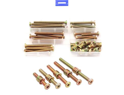 LBY 25 Sets 1/4×13mm Threaded Inserts Nuts and Bolt Assortment kit, Hex Socket Drive Furniture Flanged Screw-in Nut(with Bolt), 5 Sizes, Carbon Steel (Zinc Plated), Yellow in Kuwait