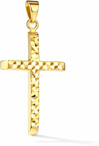 Amanda Rose Collection Diamond-Cut Cross Pendant for Women in 14K Yellow Gold on a Matching Gold Chain, Adjustable 18-20 inches | Solid Gold, Stamped for Authenticity in Saudi Arabia