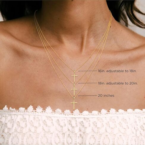 Amanda Rose Collection Diamond-Cut Cross Pendant for Women in 14K Yellow Gold on a Matching Gold Chain, Adjustable 18-20 inches | Solid Gold, Stamped for Authenticity in Saudi Arabia