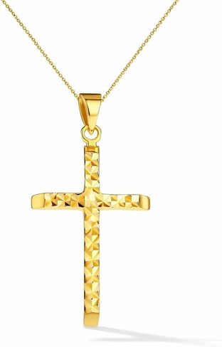 Amanda Rose Collection Diamond-Cut Cross Pendant for Women in 14K Yellow Gold on a Matching Gold Chain, Adjustable 18-20 inches | Solid Gold, Stamped for Authenticity in Saudi Arabia