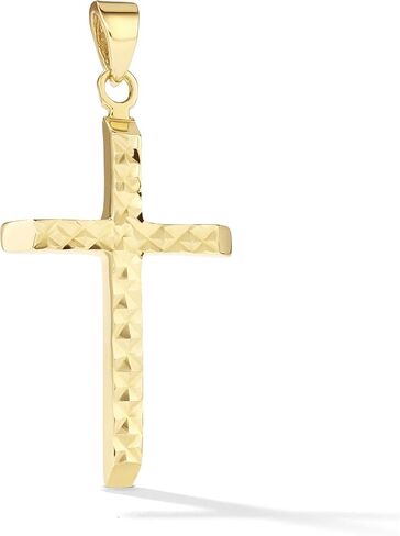 Amanda Rose Collection Diamond-Cut Cross Pendant for Women in 14K Yellow Gold on a Matching Gold Chain, Adjustable 18-20 inches | Solid Gold, Stamped for Authenticity in Saudi Arabia