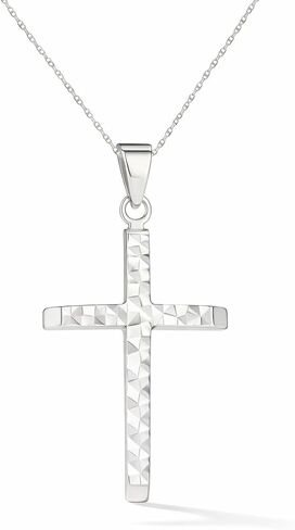 Amanda Rose Collection Diamond-Cut Cross Pendant for Women in 14K Yellow Gold on a Matching Gold Chain, Adjustable 18-20 inches | Solid Gold, Stamped for Authenticity in Saudi Arabia