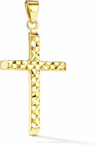 Amanda Rose Collection Diamond-Cut Cross Pendant for Women in 14K Yellow Gold on a Matching Gold Chain, Adjustable 18-20 inches | Solid Gold, Stamped for Authenticity in Saudi Arabia