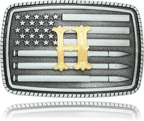Belt Buckles Initial Letters Men Western - Silver Bullet Flag | Cowboy Cowgirl Belt Buckle Gifts for Mens Women in Saudi Arabia