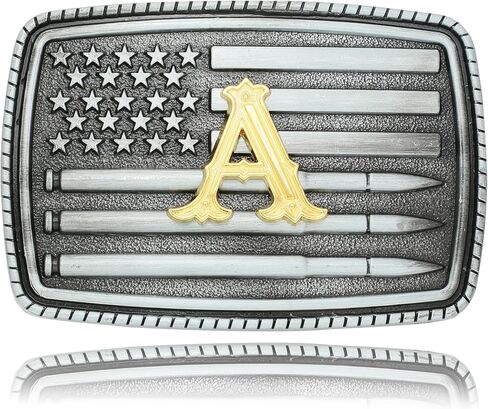 Belt Buckles Initial Letters Men Western - Silver Bullet Flag | Cowboy Cowgirl Belt Buckle Gifts for Mens Women in Saudi Arabia