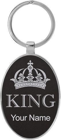 LaserGram Oval Keychain, King Crown, Personalized Engraving Included (Metal Frame) in Kuwait
