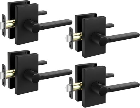 Goldenwarm Black Exterior Door Lock Set, Zinc-Alloy Matte Black Front Door Handle with Lock and Deadbolt, Heavy Duty Square Exterior Door Handle with Deadbolt - 2 Pack in Kuwait