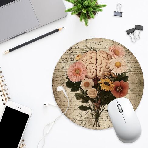 لوحة ماوس طبية تشريحية زهرية عتيقة للمكتب، لوازم المكاتب الطبية، لوحة ماوس تشريحية للدماغ البشري للعمل، ملحقات مكتب الكمبيوتر المحمول، 7.9 × 7.9 بوصة in Kuwait