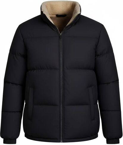 hathne Men's Winter Warm Fleece Lined Jacket Lightweight Thick Stand Collar Full Zip Jacket Coat in Kuwait