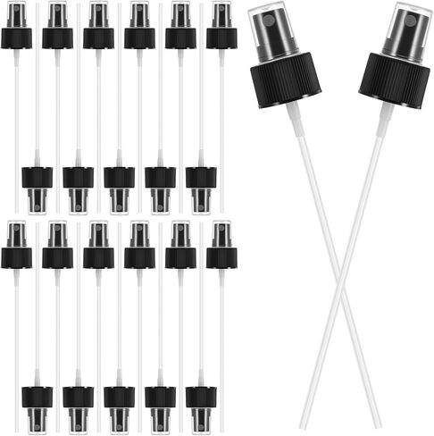 24 Pack Spray Bottle Top, Spray Bottle Nozzle Replacement, 24/410 Fine Mist Spray Caps with 5.9" Dip Tube, Plastic Sprayer Pump for Toners and Essential Oil Bottles, Home, Kitchen Black in Kuwait