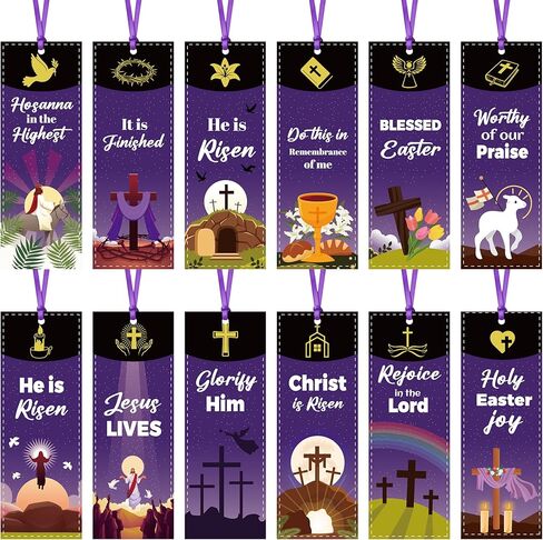 علامات Haooryx الدينية لعيد الفصح - 120 قطعة He is Risen الكتاب المقدس الآية المرجعية Christian Jesus Cross Book Mark للأطفال هدية عيد ميلاد VBS Sunday School Classroom Student مكافأة عيد الفصح لصالح الحفلات in Saudi Arabia