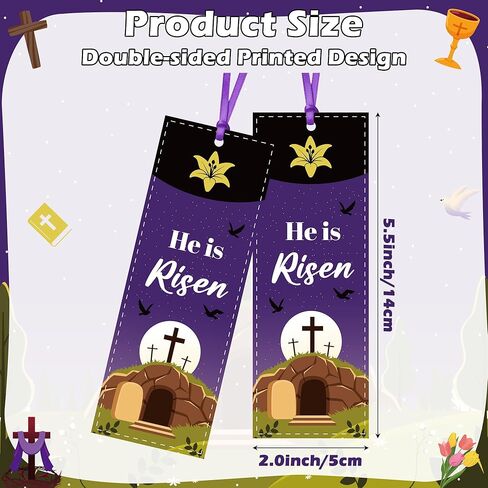 علامات Haooryx الدينية لعيد الفصح - 120 قطعة He is Risen الكتاب المقدس الآية المرجعية Christian Jesus Cross Book Mark للأطفال هدية عيد ميلاد VBS Sunday School Classroom Student مكافأة عيد الفصح لصالح الحفلات in Saudi Arabia