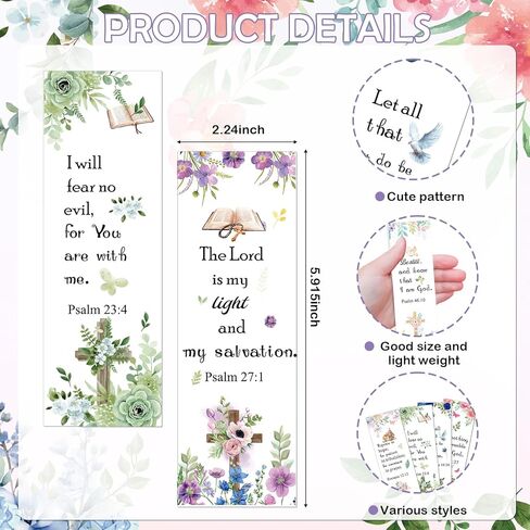 100 Pcs Christian Bookmarks, Religious Flower Cross Paper Bookmark Bulk for Women Women, Inspirational Bible Verse Book Mark Gift for Reading Lovers Church Accessories in Kuwait
