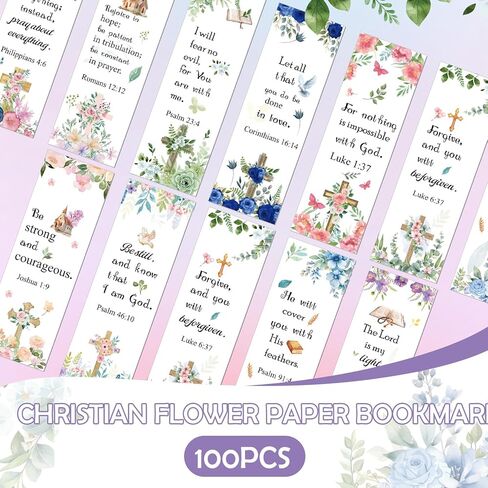 100 Pcs Christian Bookmarks, Religious Flower Cross Paper Bookmark Bulk for Women Women, Inspirational Bible Verse Book Mark Gift for Reading Lovers Church Accessories in Kuwait