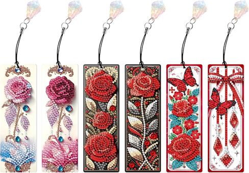 6 pcs Diamond Painting Bookmarks, Diamond Art Bookmarks for Adults, DIY Bookmark, Diamond Art Kits for Adults Beginners, Gift for Women (Rose) in Kuwait