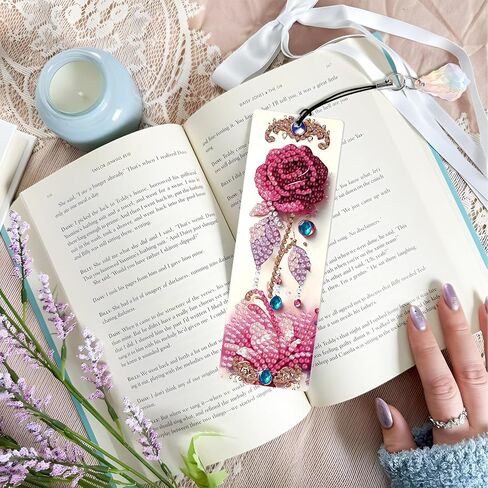 6 قطع من الإشارات المرجعية للرسم الماسي، والإشارات المرجعية الفنية الماسية للبالغين، إشارة مرجعية DIY، مجموعات فنية ماسية للبالغين المبتدئين، هدية للنساء (وردي) in Kuwait