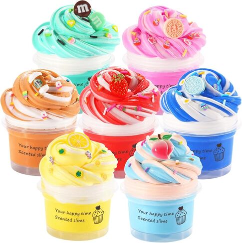 7 Packs Dual Color Butter Slime Kit for Girls and Boys, Super Soft, Non-Sticky Stress Relief Toy, Party Favors and Birthday Gift in Kuwait
