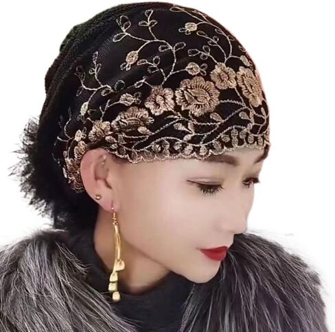 Cotton Summer Turban Cap Embroidery Prayer Hat Women(Black) in Saudi Arabia