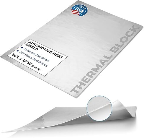 Second Skin Thermal Block Automotive Heat Shield - 1 Sheet 12" x 24" | Peel & Stick Reflective Radiant Heat Barrier with Aluminum & PET Fibers for Firewall, Under Hood & Exhaust Areas | Made in USA in Kuwait
