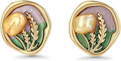 Gold Mother of Pearl Flower Stud Statement Earrings for Women by SNGIA, Dainty Bold Retro Handmade Trendy Natural Sea Abalone Shell Floral Bohemian Jewelry Gifts, Small Unique Baroque Turquoise Stone Summer Beach Fashion Earrings Accessories, Vintage Gems in Saudi Arabia