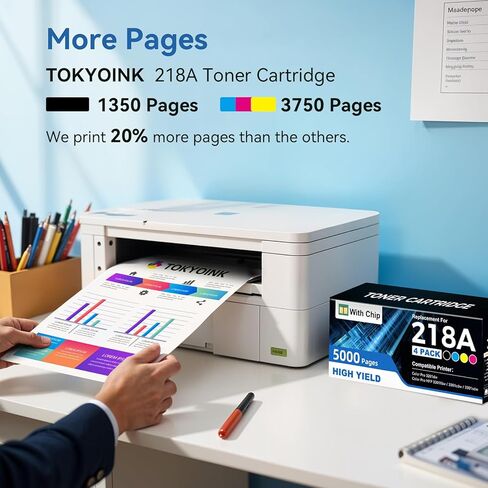 خراطيش حبر TOKYOINK 218A 4 عبوات 3301fdw 3201dw 3301 218X متوافقة مع خراطيش حبر HP 218X 4 عبوات لطابعات Color LaserJet pro MFP 3301fdw 3201dw 3301cdw 3301sdw عالية الإنتاجية W2180A in Kuwait