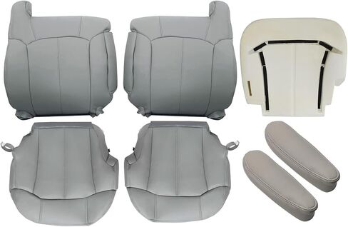 SecosAutoparts Leather Gray #922 Front Both Sides Bottom & Top Lean Back & Armrest & Driver Foam Cushion Seat Cover Compatible with Chevy Silverado Tahoe Sierra Suburban Avalanche 1999 2000 2001 2002 in Kuwait