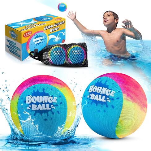 Bambilo Water Skipping Ball | 2-Pack Bounce Balls | Water Bouncing Balls Beach Balls & Grip Ball | Pool Toys for Kids Age 5-8-12 | Great Summer Water Toy for Beach Swimming Pool River Lake in Kuwait
