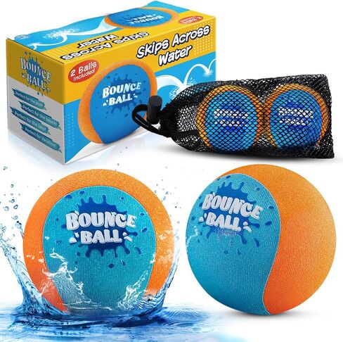 Bambilo Water Skipping Ball | 2-Pack Bounce Balls | Water Bouncing Balls Beach Balls & Grip Ball | Pool Toys for Kids Age 5-8-12 | Great Summer Water Toy for Beach Swimming Pool River Lake in Kuwait