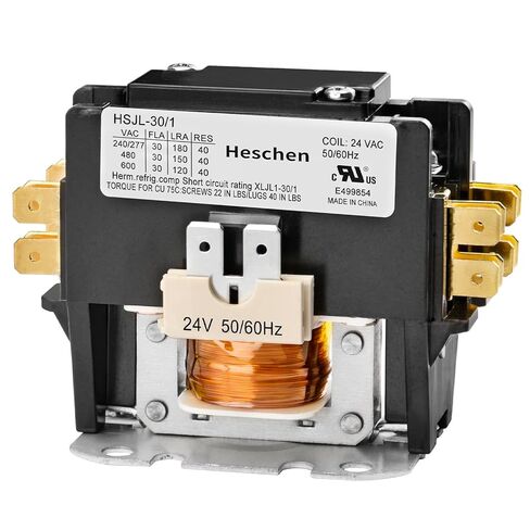 HVAC Motor Contactor, HSJL-30/1, 1 Poles, 30A, 24VAC 50/60Hz Coil, for Air Conditioner, Heat Pump, Refrigeration Systems, UL Listed in Saudi Arabia