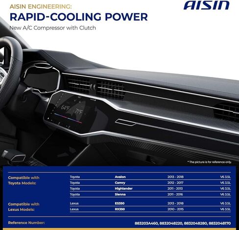 ضاغط مكيف هواء AISIN ACCT-00574 - متوافق مع تويوتا كامري 2012-2017، هايلاندر 2011-2013، سيينا 2011-2016، لكزس ES350 2013-2018 - 3.5 لتر - مع أخدود 7 بكرات، مع قابض in Saudi Arabia