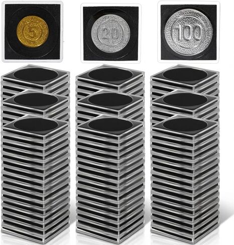 100 Pcs Acrylic Coin Collection Cases with 8 Sizes Adjustable Black Gaskets, 17.5mm-40mm Coin Capsules Coin Snap Holders Silver Dollar Protection Cases for Coin Collection Supplies in Saudi Arabia