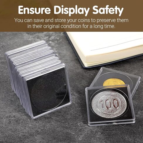 100 Pcs Acrylic Coin Collection Cases with 8 Sizes Adjustable Black Gaskets, 17.5mm-40mm Coin Capsules Coin Snap Holders Silver Dollar Protection Cases for Coin Collection Supplies in Saudi Arabia