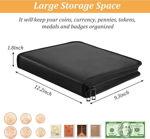 Fireproof Coin Collection Album, 360 Pockets & 36 Sleeves Paper Money Currency Album, Water-Resistant Storage Binder for Coins, Currency, Stamps, Black in Kuwait