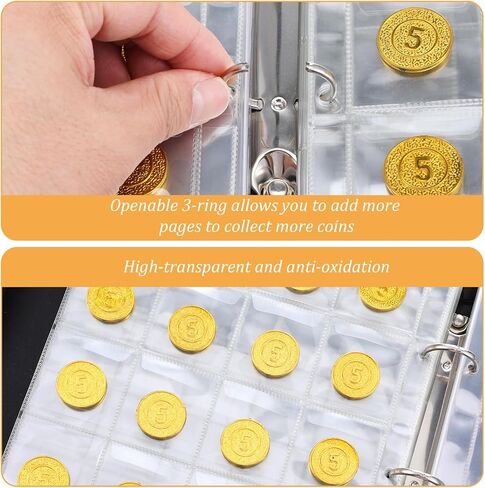 Fireproof Coin Collection Album, 360 Pockets & 36 Sleeves Paper Money Currency Album, Water-Resistant Storage Binder for Coins, Currency, Stamps, Black in Kuwait