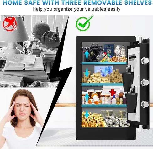 صندوق آمن بيومتري كبير بطول 23.62 سم، خزائن منزلية مقاومة للماء، مستندات آمنة مع حجرة سفلية مخفية، تنبيهات مزدوجة مضادة للسرقة، وضع كتم الصوت، أمان رقمي للمنزل والعمل in Kuwait